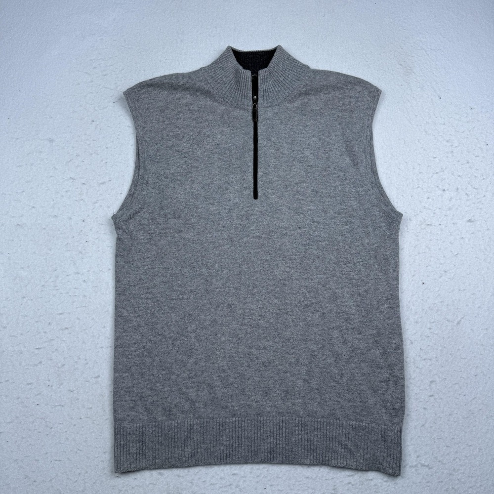 Robert Talbott Sweater Vest Mens Medium Gray Cashmere 1/4 Zip‎ Mock Neck Knit